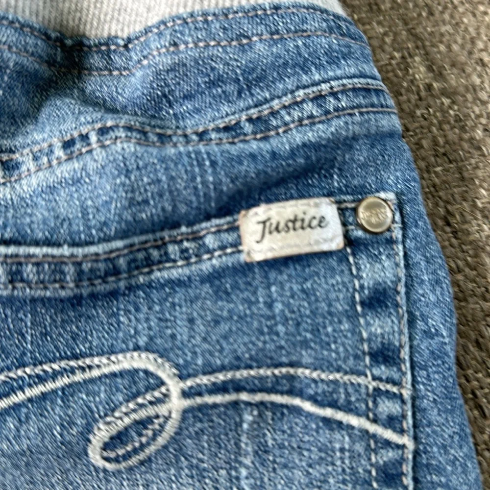 Justice Blue Denim Look Girls' Shorts with Heather Gray Waistband